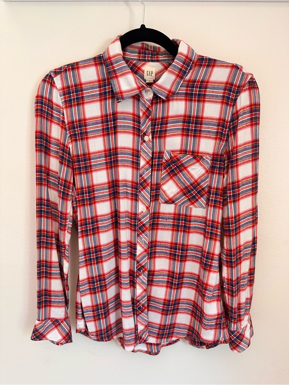 GAP Red, Navy and White Plaid Button-Down Shirt